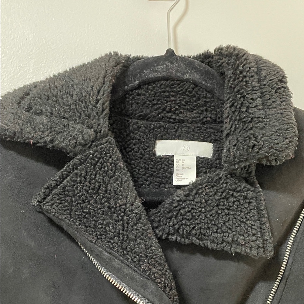Sold❤️H&M Black Faux suede moto Jacket for Women with sherpa lining - Picture 8 of 16